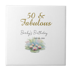 50 & fabelhaft goldene Wasserlotus-Lilie Aquarell Fliese