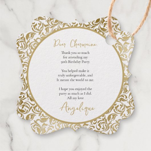 50 & fabelhafte Fiftieth Birthday Gold Swirl Blätt Geschenkanhänger (Rückseite)