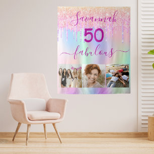 50 fabelhafte Geburtstagsfeier Rosa lila Glitzer F Wandteppich