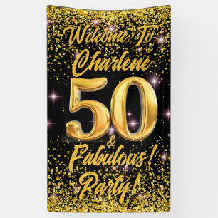 50 fabelhafte Gold Glitzer Pink Stars 50. Geburtst Banner