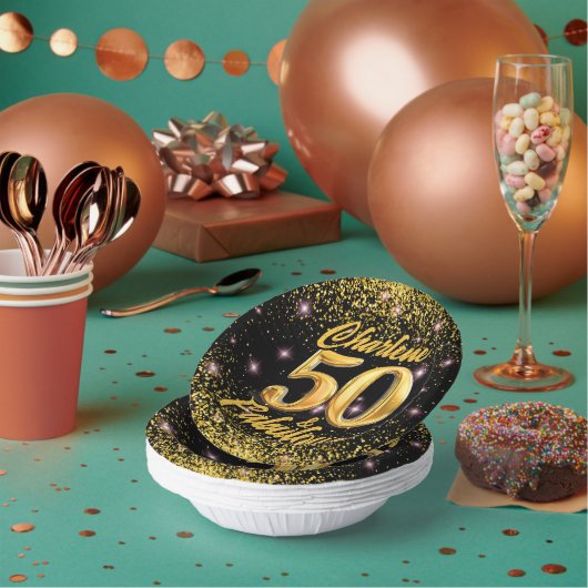50 fabelhafte Gold Glitzer Pink Stars 50. Geburtst Pappteller (Multi)