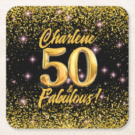 50 fabelhafte Gold Glitzer Pink Stars 50. Geburtst Rechteckiger Pappuntersetzer