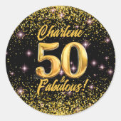 50 fabelhafte Gold Glitzer Pink Stars 50. Geburtst Runder Aufkleber (Vorderseite)
