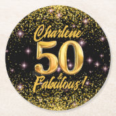 50 fabelhafte Gold Glitzer Pink Stars 50. Geburtst Runder Pappuntersetzer (Vorderseite)