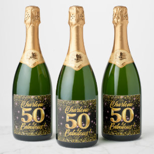 50 fabelhafte Gold Glitzer Pink Stars 50. Geburtst Schaumweinetikett