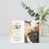 50 & fabelhafte Gold Virtual Birthday Einladung Postkarte (Stehend Vorderseite)