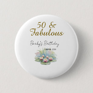 50 & fabelhafte goldene Wasserlotus-Lilie Aquarell Button