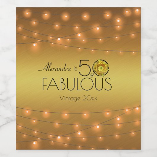 50 & fabelhafte Kupferleuchten auf goldgelben Kakt Weinetikett (Einzelnes Label)