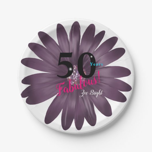 50 fabelhafte, lila Glitzer-Déisy, vielseitig Pappteller (Vorderseite)