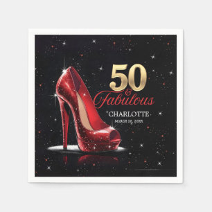 50 & fabelhafte Red Gold High Heels zum Geburtstag Serviette
