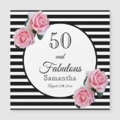 50 fabelhafte rosa Rosen Schwarz-weiße Streifen Magnetkarte (Vorderseite)