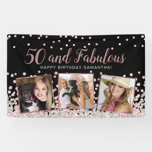 50 fabelhafte Rose Gold FotoCollage 50. Geburtstag Banner (Horizontal)