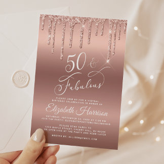 50 fabelhafte Rose Gold Glitzer Geburtstagsparty Einladung