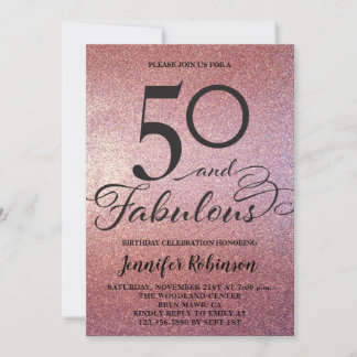 50 fabelhafte Rose Gold Glitzer Geburtstagsparty Einladung