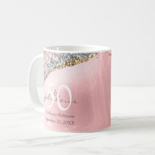 50 fabelhafte Rose Gold Glitzer Moderner Geburtsta Kaffeetasse (Vorderseite Links)