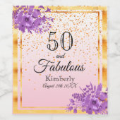 50 fabelhafte Rose goldviolette Blüten Weinetikett (Einzelnes Label)