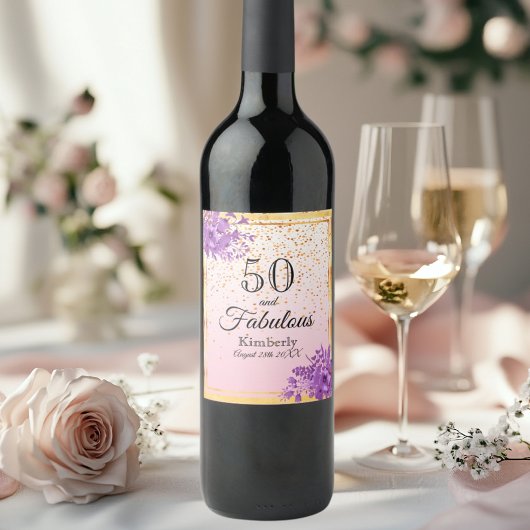 50 fabelhafte Rose goldviolette Blüten Weinetikett