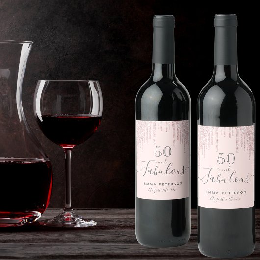 50 fabelhafte, rötlich-rosa Tropfen zum Geburtstag Weinetikett