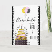 50 & fabelhafte schwarze Gold & Pink Cake & Balloo Karte (Vorderseite)