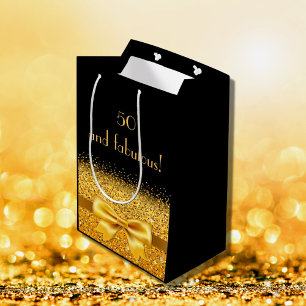 50 fabelhafte schwarze goldene Schleife eleganter Mittlere Geschenktüte