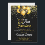 50 fabelhafte Überraschung Geburtstag Gold Black G Einladung<br><div class="desc">Eine elegante Überraschung 50. Überraschung Geburtstagsparty auf einem Gold auf schwarzer Einladung mit Gold-Glitzer und Gold und schwarzen Ballons. Modern und stilvoll mit Kalligraphie-Schrift.</div>