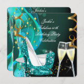 50. Fabelhafter Aquamariner Glitzer Hohe Heels Geb Einladung (Vorne/Hinten)