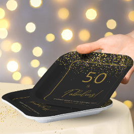 50 fabelhafter Birthday Gold Black Glitzer Pappteller