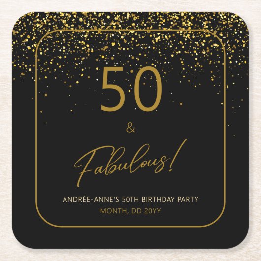 50 fabelhafter Birthday Gold Black Glitzer Rechteckiger Pappuntersetzer (Vorderseite)