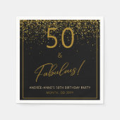 50 fabelhafter Birthday Gold Black Glitzer Serviette (Vorderseite)