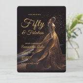 50 fabelhafter Black Gold Glitzer Geburtstag Einladung (Stehend Vorderseite)