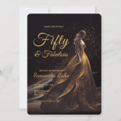 50 fabelhafter Black Gold Glitzer Geburtstag Einladung (Vorderseite)