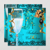 50 fabelhaftes Aquamarin Black Gold 50. Champagner Einladung (Vorne/Hinten)