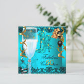 50 fabelhaftes Aquamarin Black Gold 50. Champagner Einladung (Stehend Vorderseite)