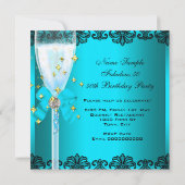 50 fabelhaftes Aquamarin Black Gold 50. Champagner Einladung (Rückseite)