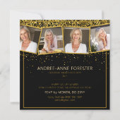 50 fabelhaftes Birthday Gold Black Glitzer Foto Einladung (Rückseite)