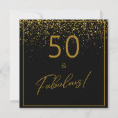 50 fabelhaftes Birthday Gold Black Glitzer Foto Einladung (Vorderseite)