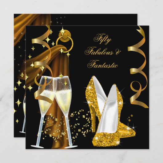 50 fabelhaftes & fantastisches Golden Champagne Pa Einladung (Vorne/Hinten)