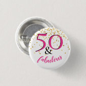 50 & fabelhaftes Pink & White Gold Dots Gastgesche Button (Vorne & Hinten)