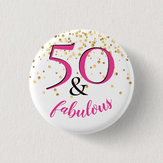 50 & fabelhaftes Pink & White Gold Dots Gastgesche Button (Vorderseite)