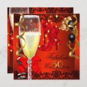 50 fabelhaftes Red Black Gold 50. Champagner Party Einladung (Vorne/Hinten)