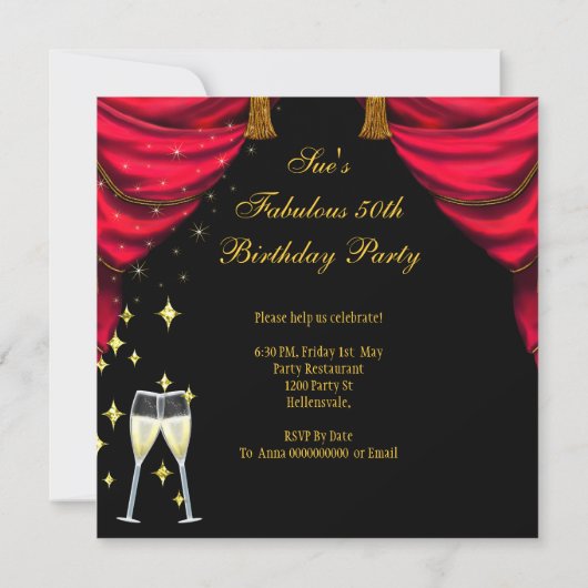 50 fabelhaftes und fantastisches Rote Champagner P Einladung (Rückseite)
