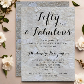 50 Fabelhaftes, weißes Muster, schwarz Einladung