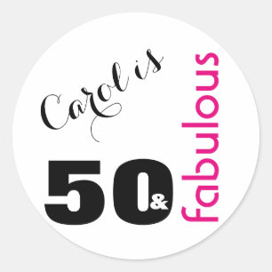 "50 & Fabulous" 2   Typografie 50. Geburtstag Runder Aufkleber