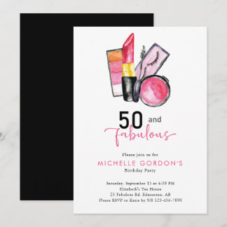 50 & Fabulous 50. Geburtstag Kosmetik Pink Beauty Einladung