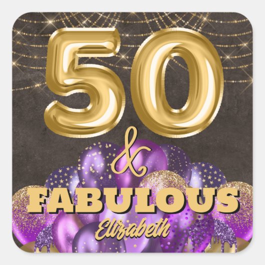 50 & Fabulous 50. Geburtstag Quadratischer Aufkleber (Vorderseite)