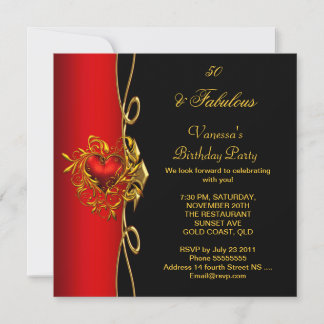 50 & Fabulous 50. Geburtstag Red Gold Hearts Einladung