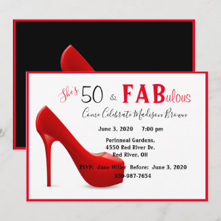 50 & Fabulous 50. Geburtstag Weibliche Rot Einladung