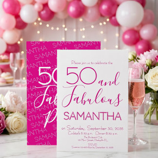 50 & Fabulous 50. Geburtstagsfeier Rosa Elegant Einladung