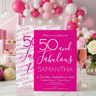 50 & Fabulous 50. Geburtstagsfeier Rosa Elegant Einladung
