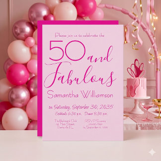 50 & Fabulous 50. Geburtstagsfeier Rosa Elegant Einladung